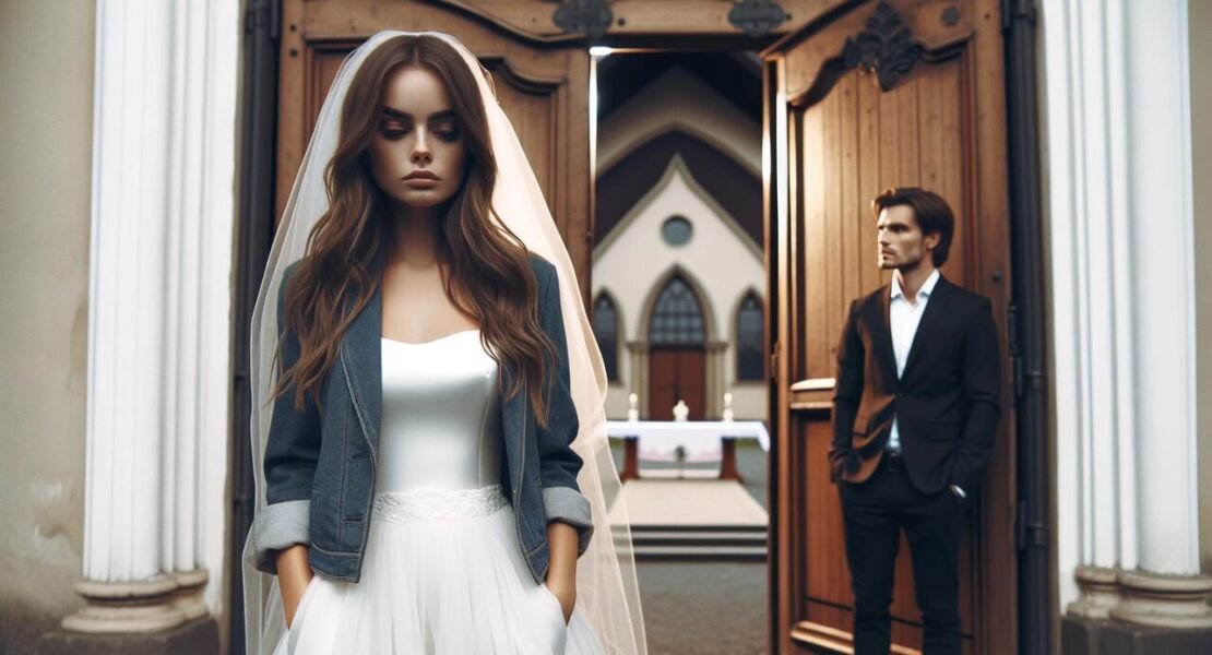 Dlaczego młody wiek nie jest idealny na ślub, młoda para stojąca przed drzwiami kościoła, zastanawiają się, czy wejść