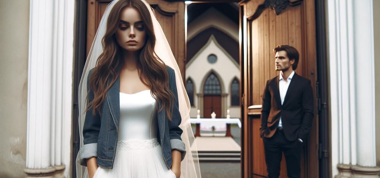 Dlaczego młody wiek nie jest idealny na ślub, młoda para stojąca przed drzwiami kościoła, zastanawiają się, czy wejść